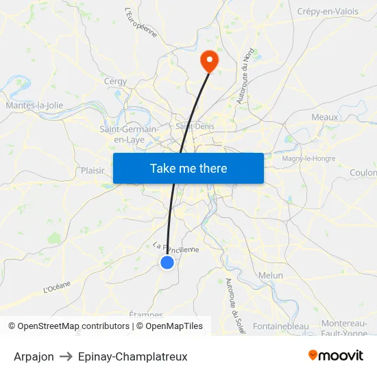 Arpajon to Epinay-Champlatreux map