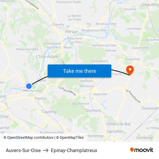Auvers-Sur-Oise to Epinay-Champlatreux map