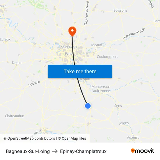 Bagneaux-Sur-Loing to Epinay-Champlatreux map