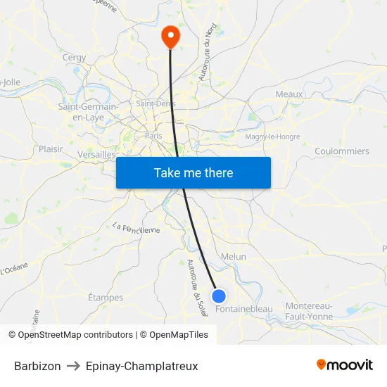 Barbizon to Epinay-Champlatreux map