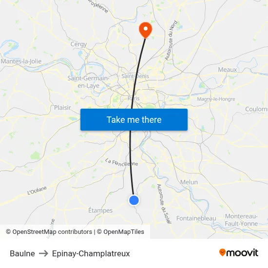 Baulne to Epinay-Champlatreux map
