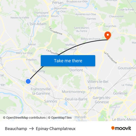 Beauchamp to Epinay-Champlatreux map