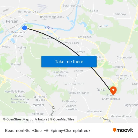 Beaumont-Sur-Oise to Epinay-Champlatreux map
