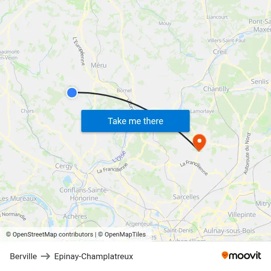 Berville to Epinay-Champlatreux map