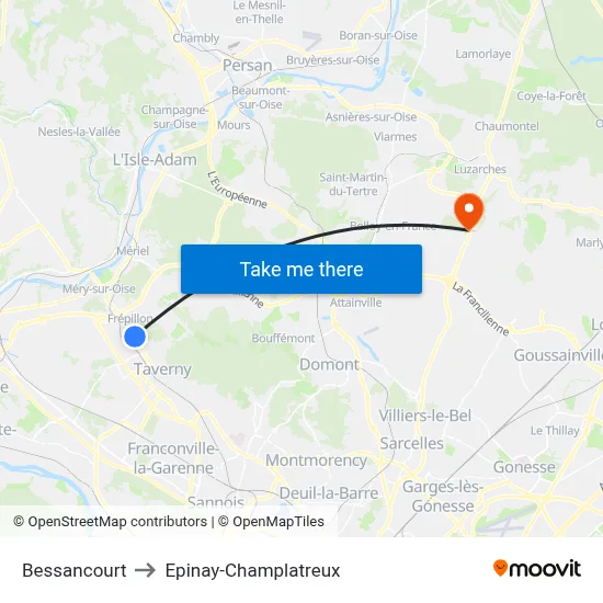 Bessancourt to Epinay-Champlatreux map