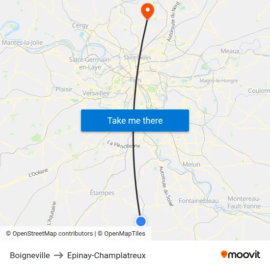 Boigneville to Epinay-Champlatreux map