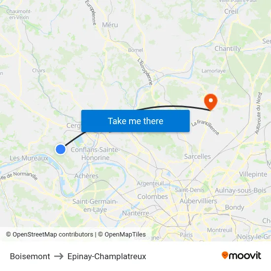 Boisemont to Epinay-Champlatreux map