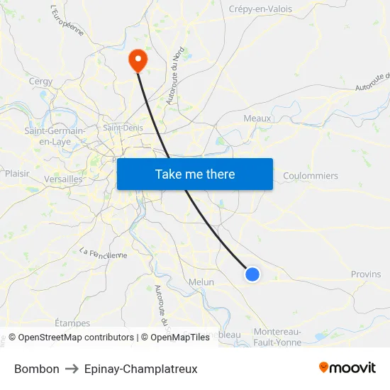 Bombon to Epinay-Champlatreux map