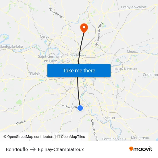 Bondoufle to Epinay-Champlatreux map