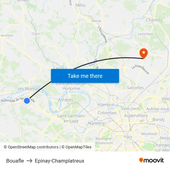 Bouafle to Epinay-Champlatreux map