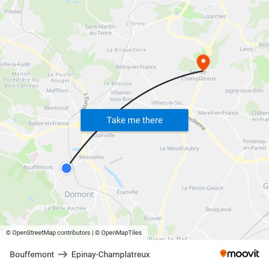 Bouffemont to Epinay-Champlatreux map