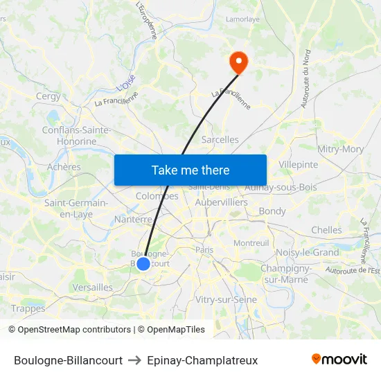 Boulogne-Billancourt to Epinay-Champlatreux map