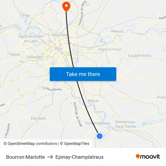Bourron-Marlotte to Epinay-Champlatreux map