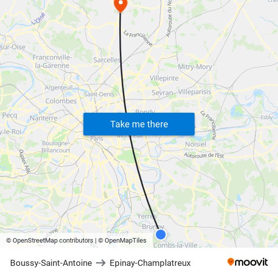 Boussy-Saint-Antoine to Epinay-Champlatreux map