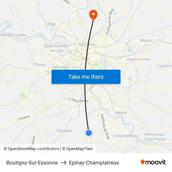 Boutigny-Sur-Essonne to Epinay-Champlatreux map
