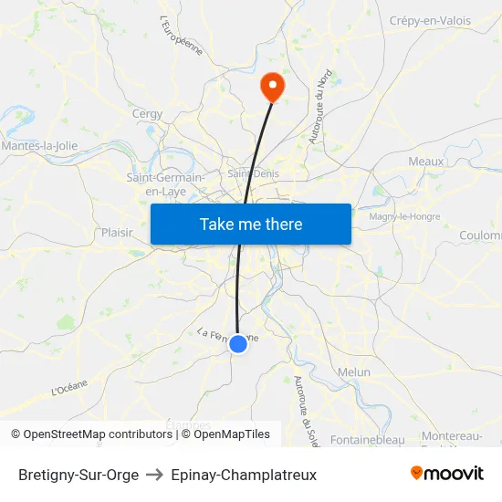 Bretigny-Sur-Orge to Epinay-Champlatreux map