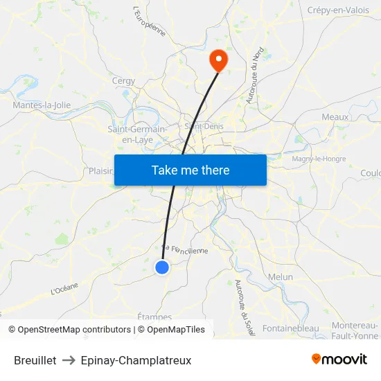 Breuillet to Epinay-Champlatreux map