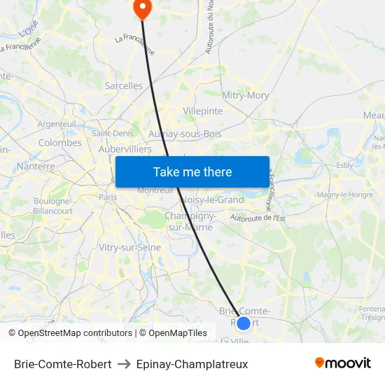 Brie-Comte-Robert to Epinay-Champlatreux map