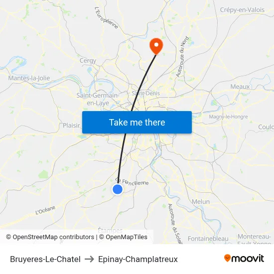 Bruyeres-Le-Chatel to Epinay-Champlatreux map