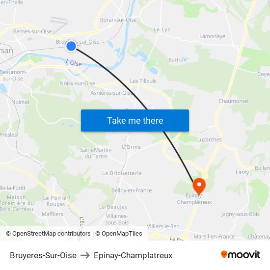 Bruyeres-Sur-Oise to Epinay-Champlatreux map