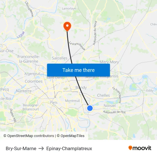 Bry-Sur-Marne to Epinay-Champlatreux map