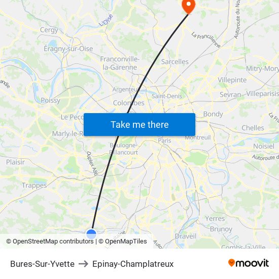 Bures-Sur-Yvette to Epinay-Champlatreux map