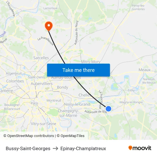 Bussy-Saint-Georges to Epinay-Champlatreux map