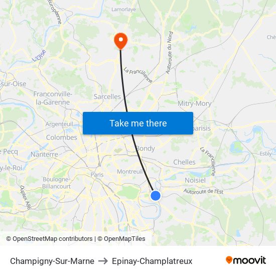 Champigny-Sur-Marne to Epinay-Champlatreux map