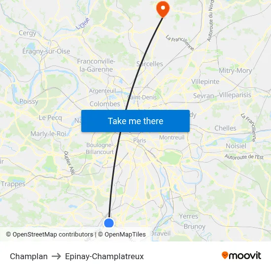 Champlan to Epinay-Champlatreux map