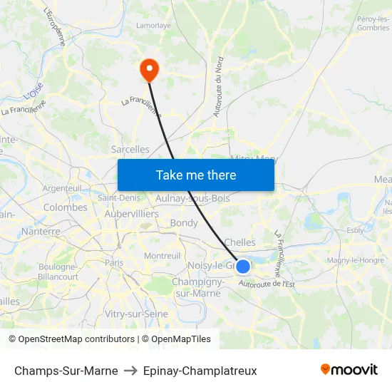 Champs-Sur-Marne to Epinay-Champlatreux map