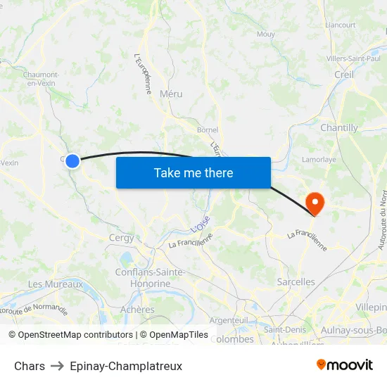 Chars to Epinay-Champlatreux map