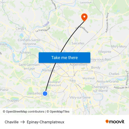 Chaville to Epinay-Champlatreux map