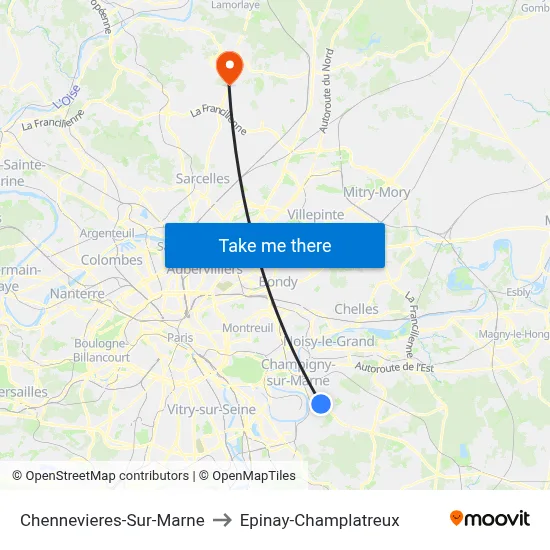 Chennevieres-Sur-Marne to Epinay-Champlatreux map
