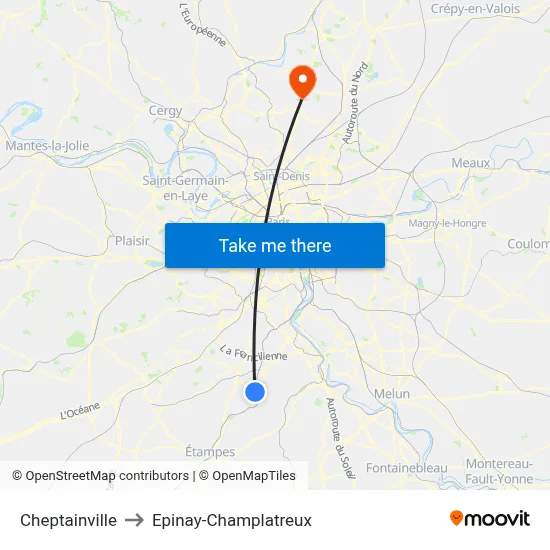 Cheptainville to Epinay-Champlatreux map