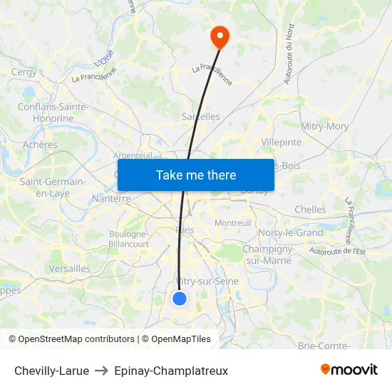 Chevilly-Larue to Epinay-Champlatreux map