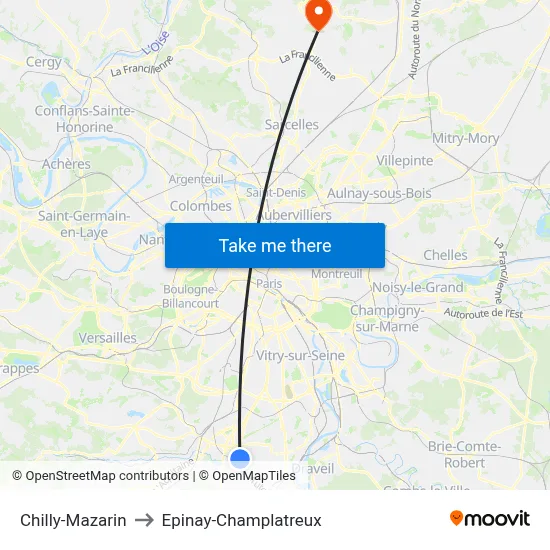 Chilly-Mazarin to Epinay-Champlatreux map