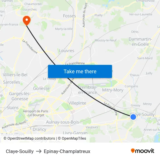 Claye-Souilly to Epinay-Champlatreux map