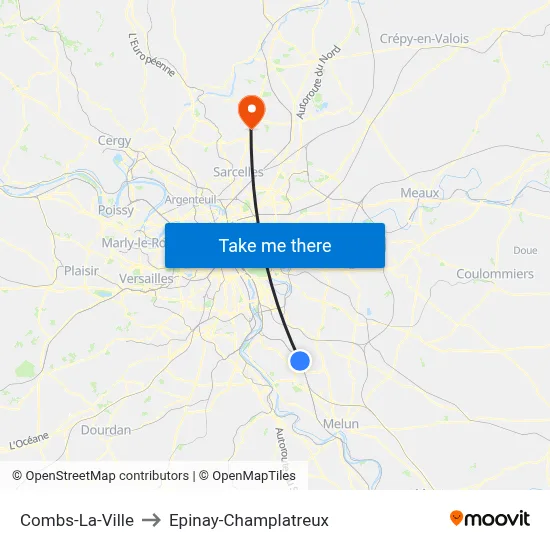 Combs-La-Ville to Epinay-Champlatreux map