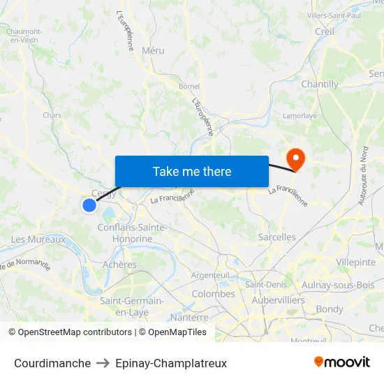 Courdimanche to Epinay-Champlatreux map