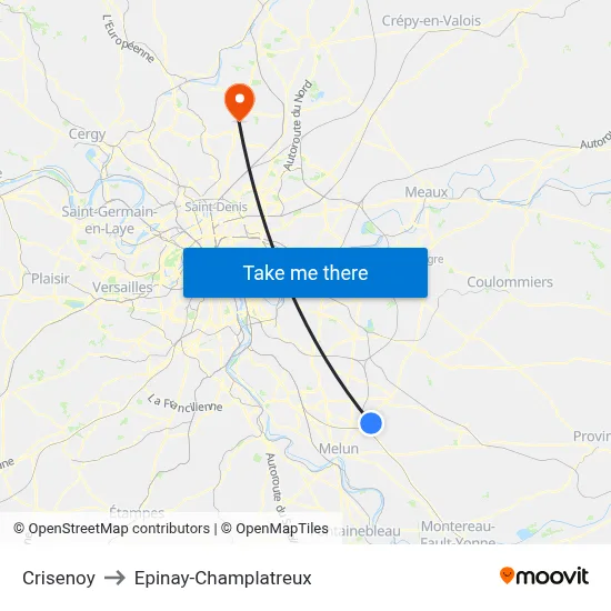 Crisenoy to Epinay-Champlatreux map