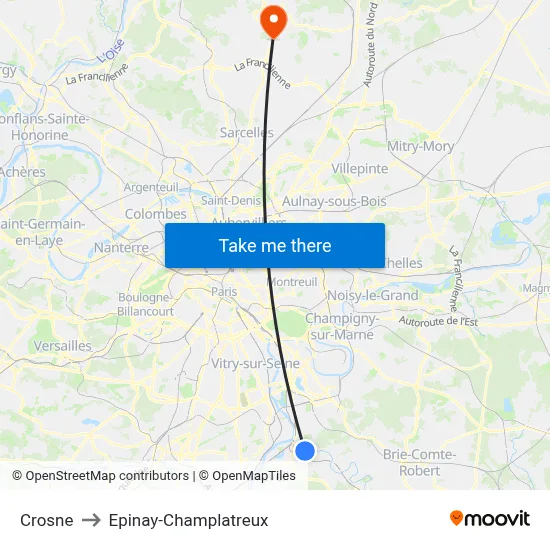 Crosne to Epinay-Champlatreux map