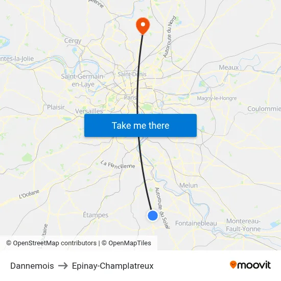 Dannemois to Epinay-Champlatreux map