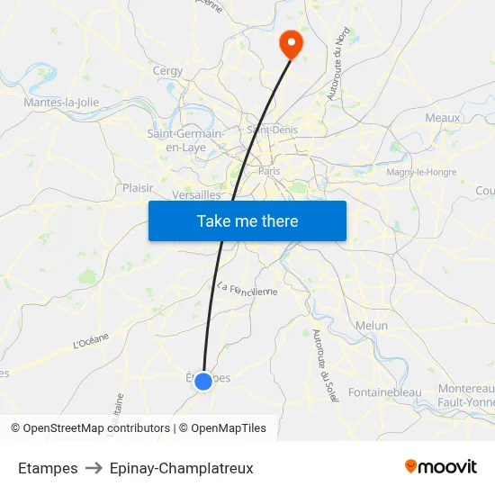 Etampes to Epinay-Champlatreux map