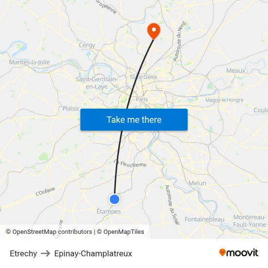 Etrechy to Epinay-Champlatreux map