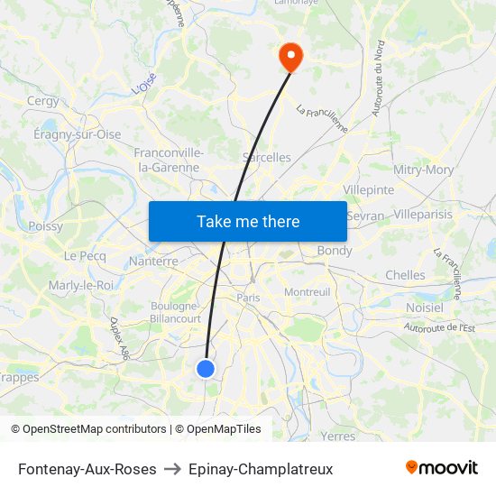 Fontenay-Aux-Roses to Epinay-Champlatreux map
