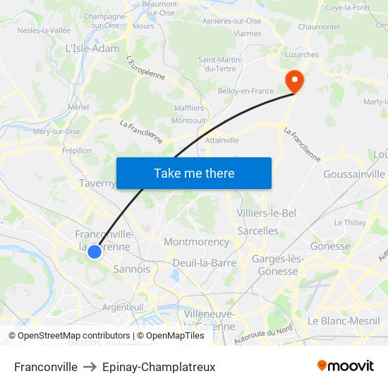 Franconville to Epinay-Champlatreux map