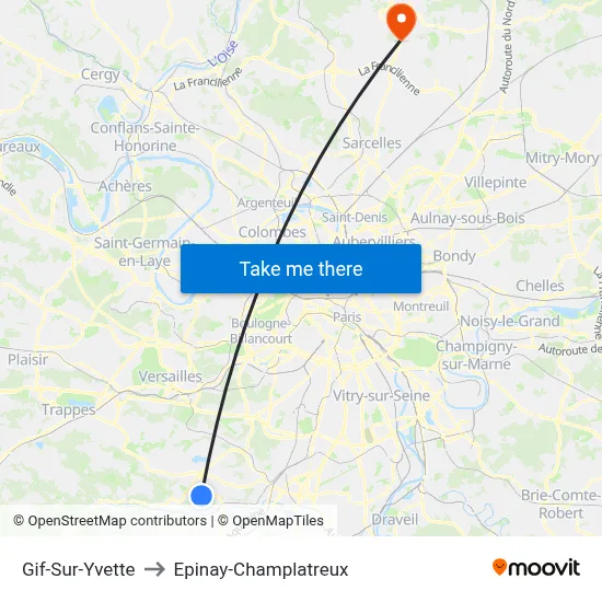 Gif-Sur-Yvette to Epinay-Champlatreux map