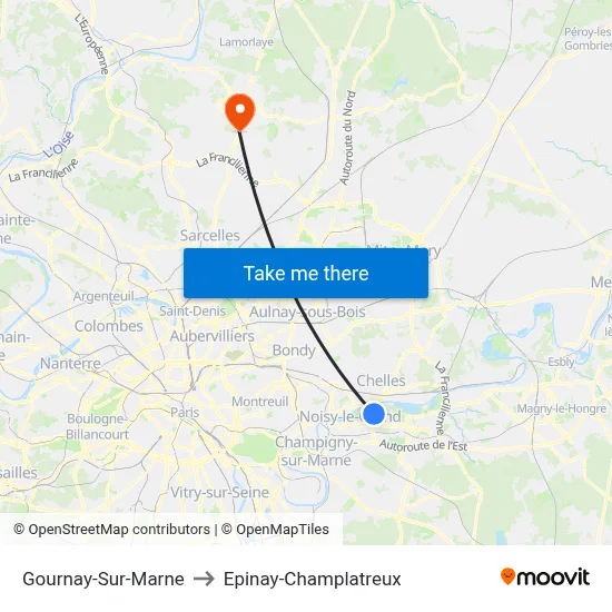 Gournay-Sur-Marne to Epinay-Champlatreux map