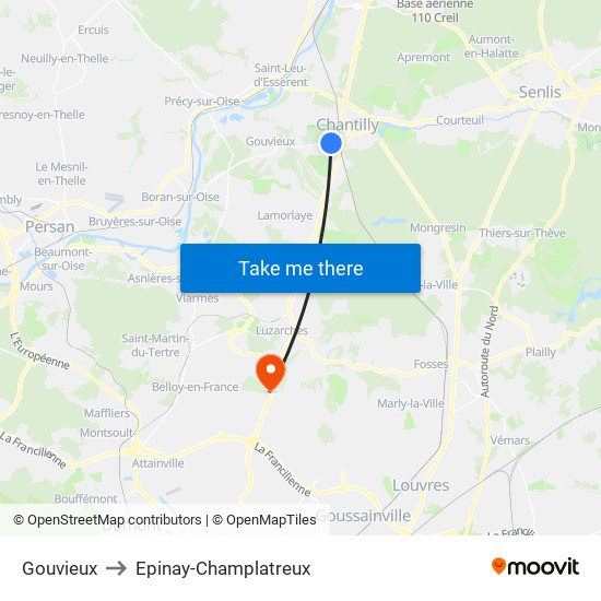 Gouvieux to Epinay-Champlatreux map