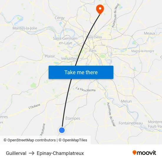 Guillerval to Epinay-Champlatreux map